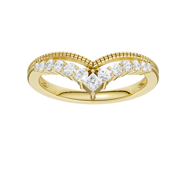 Revelation 14K Yellow Gold 0.25 CTW Lab Grown Diamond Miligrain Chevron Band