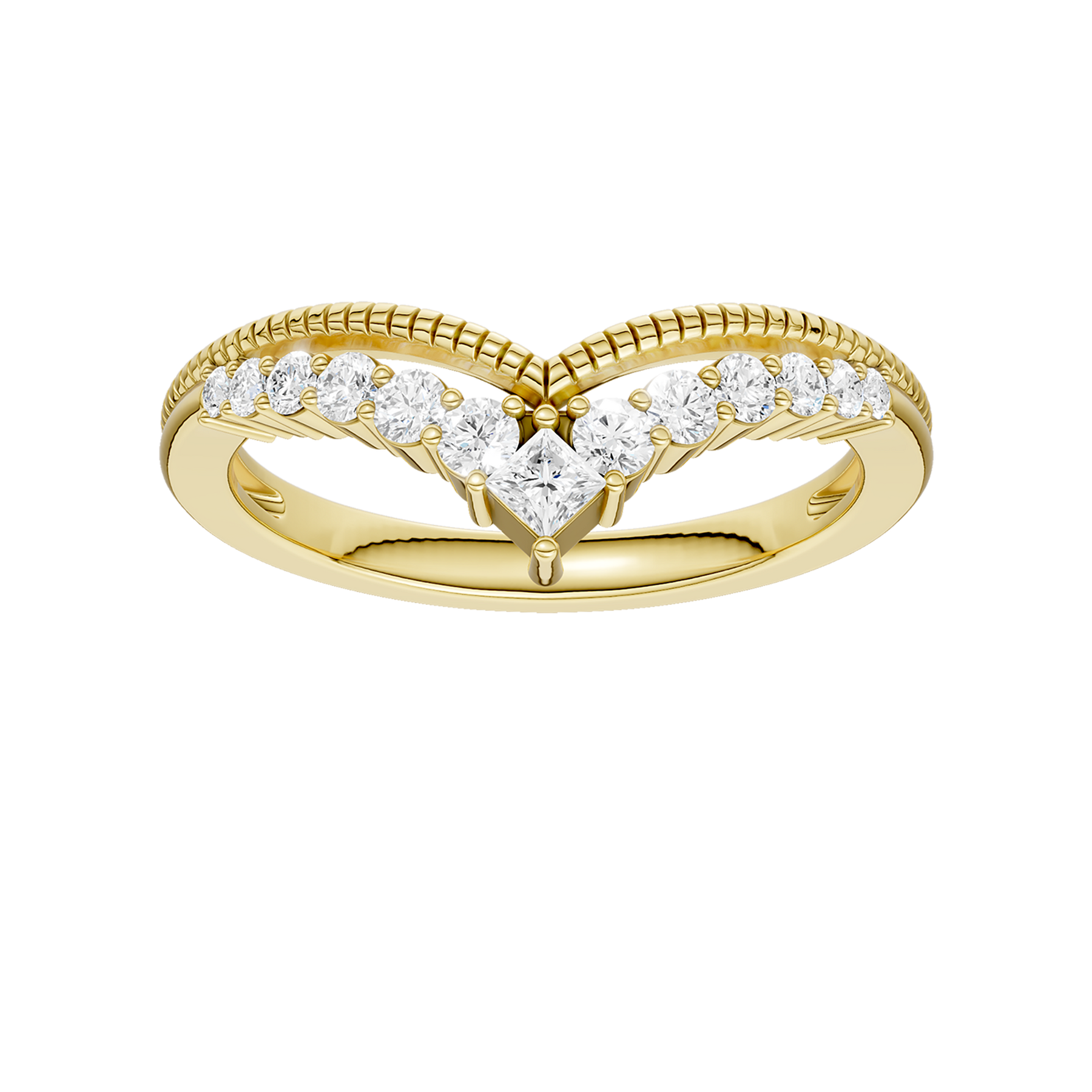 Revelation 14K Yellow Gold 0.25 CTW Lab Grown Diamond Miligrain Chevron Band