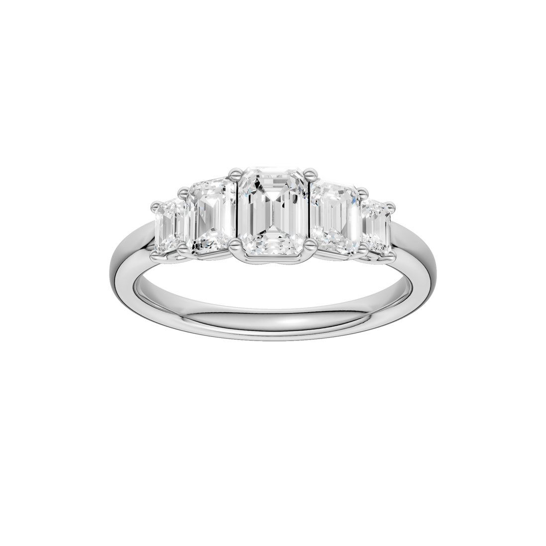 Revelation 14K White Gold 1.50 CTW Lab Grown Diamond Graduated 5 Stone Emerald Cut Band