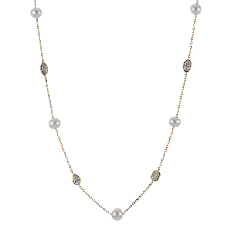 Imperial Pearl 14K Yellow Gold 0.94 CTW Lab Grown Diamond and Freshwater Cutlured Pearl Necklace
