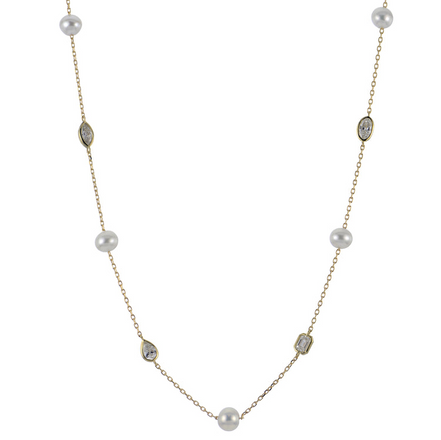 Imperial Pearl 14K Yellow Gold 0.94 CTW Lab Grown Diamond and Freshwater Cutlured Pearl Necklace