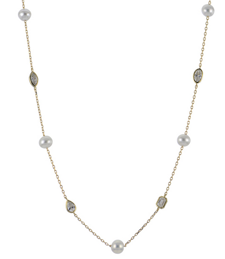 Imperial Pearl 14K Yellow Gold 0.94 CTW Lab Grown Diamond and Freshwater Cutlured Pearl Necklace