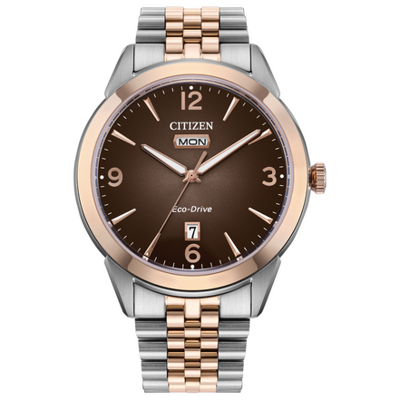 Citizen Eco-Drive Rolan Brown Dial Two-Tone Stainless Steel Bracelet Watch