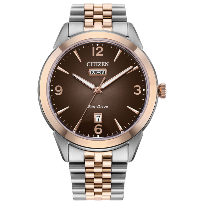Citizen Eco-Drive Rolan Brown Dial Two-Tone Stainless Steel Bracelet Watch