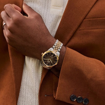 Citizen Eco-Drive Rolan Brown Dial Two-Tone Stainless Steel Bracelet Watch