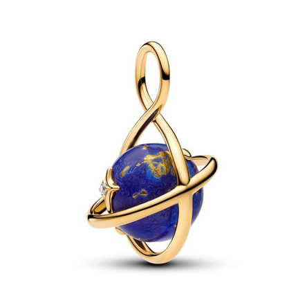 Pandora Moments 14K Gold-Plated Spinning Celestial Blue Planet Dangle Charm