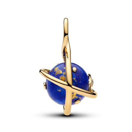 Pandora Moments 14K Gold-Plated Spinning Celestial Blue Planet Dangle Charm