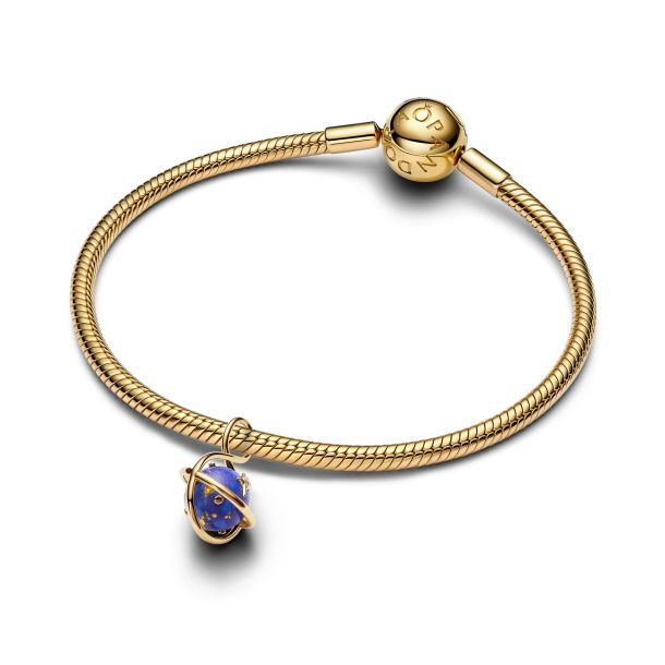 Pandora Moments 14K Gold-Plated Spinning Celestial Blue Planet Dangle Charm
