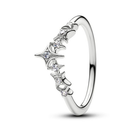 Pandora Timeless Platinum-Plated Sparkling Tiara Stars Ring Size 7