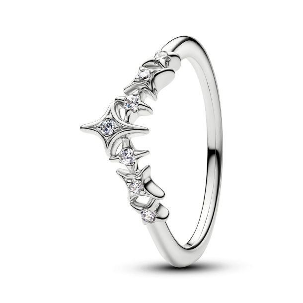 Pandora Timeless Platinum-Plated Sparkling Tiara Stars Ring Size 7