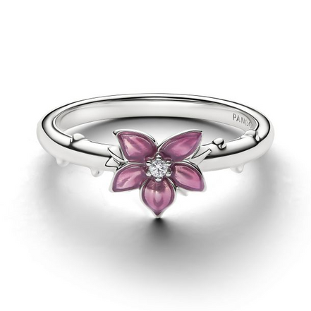Pandora X Disney Platinum-Plated Mulan Cherry Blosson Ring Size 6