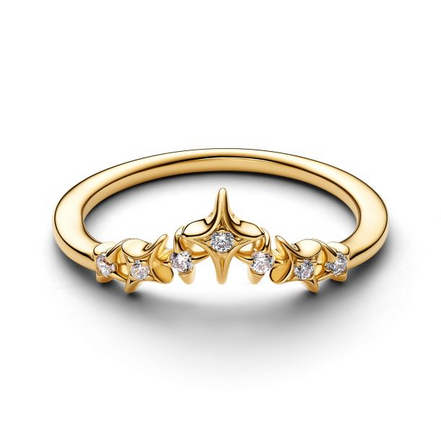 Pandora Timeless 14K Gold-Plated Sparkling Tiara Stars Ring Size 6