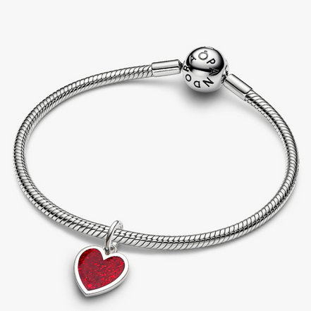 Pandora Moments Platinum-Plated Engravable Red Heart Dangle Charm