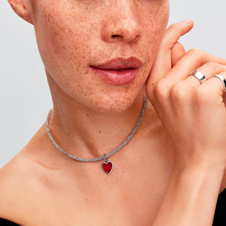 Pandora Moments Platinum-Plated Engravable Red Heart Dangle Charm