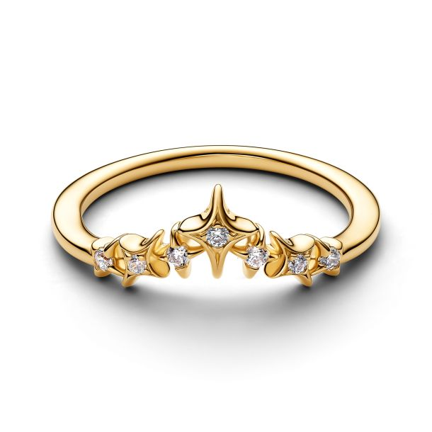 Pandora Timeless 14K Gold-Plated Tiara Stars Ring Size 8.5