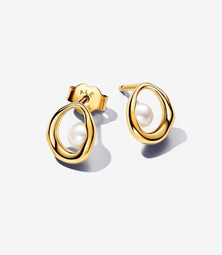 Pandora Essence 14K Gold-Plated Organically Shaped Oval & Treated Freshwater Cultured Pearl Stud Earrings