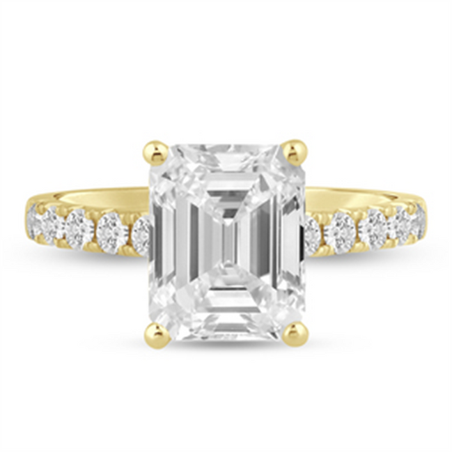 14k Yellow Gold 4.5 CTW Emerald Cut Lab Grown Diamond Semi-Mount Ring