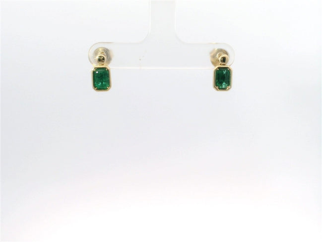 14K Yellow Gold And Emerald Bezel Set Drop Earrings