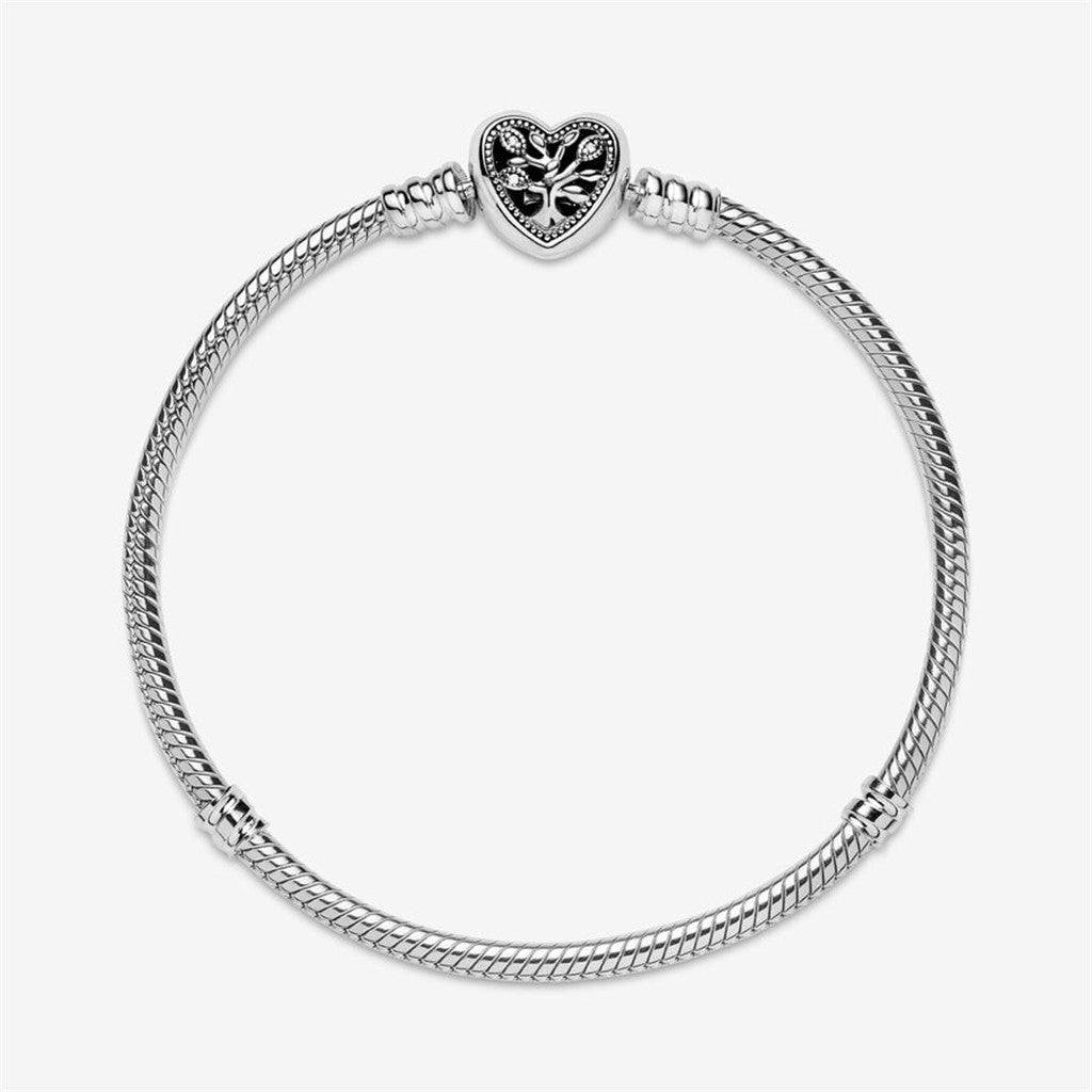 Pandora Moments Family Tree Heart Clasp Snake Chain Bracelet Size 19