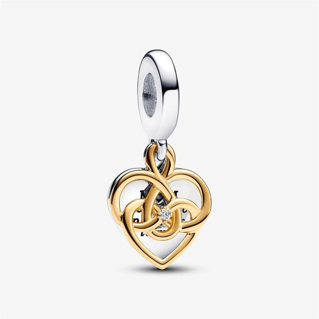 Pandora Moments Two-Tone Lab-Grown Diamond Engravable Mom Double Dangle Charm