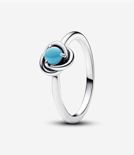 Pandora Moments December Turquoise Blue Eternity Circle Ring Size 6