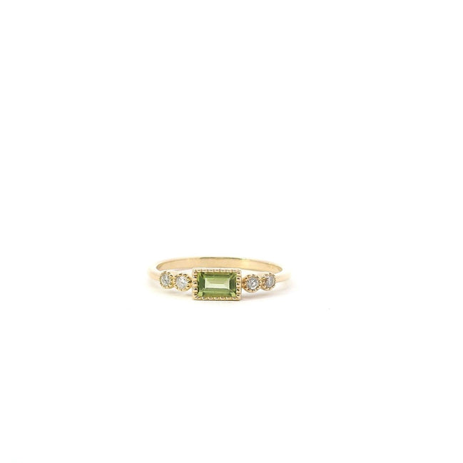 14K Yellow Gold Diamond And Peridot East/West Fashion Ring