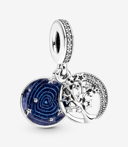 Pandora Moments "Love You To The Moon And Back" Double Dangle Tree & Galaxy Moon Charm