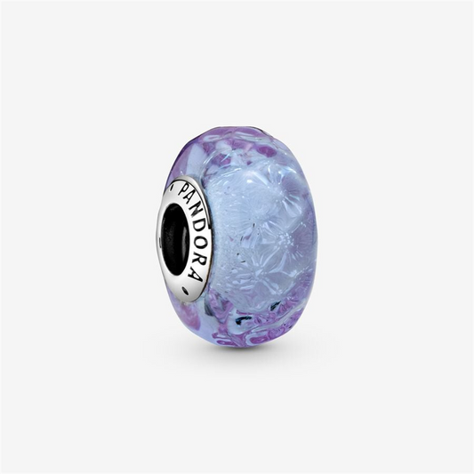 Pandora Moments Wavy Iiridescent And Lavender Murano Glass Charm