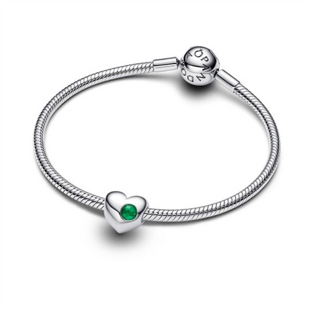 Pandora Engravable Green Stone Heart Charm