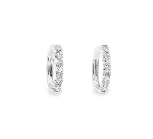 14K White Gold And 1.20 CTW Diamond Hoop Earrings