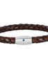 Woven Brown Cow Leather Bracelet With Sapphire And Sterling Silver Barrel Clasp 8"