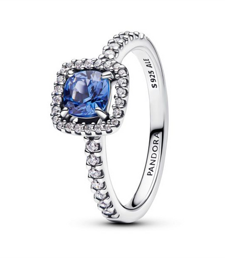 Pandora Timeless Sparkling Square Blue Halo Ring Size 6