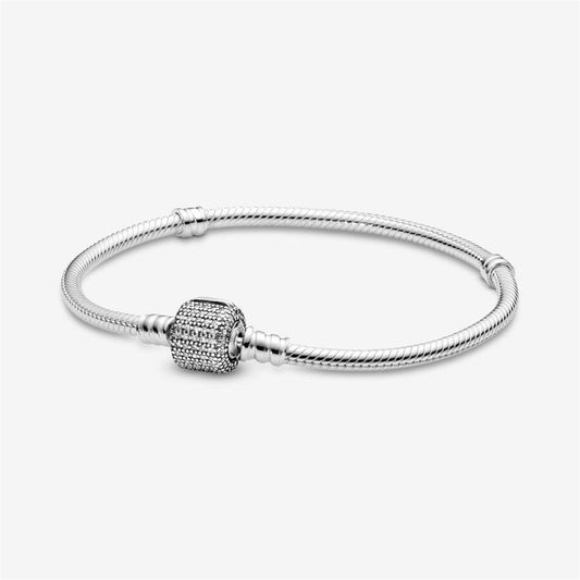 Pandora Moments Sparkling Pavé Clasp Snake Chain Bracelet Size 19