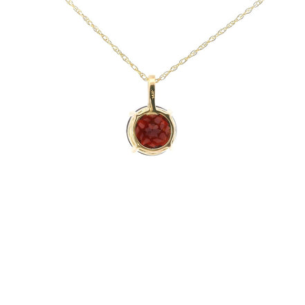 14K Yellow Gold Diamond And Round Garnet Pendant Necklace