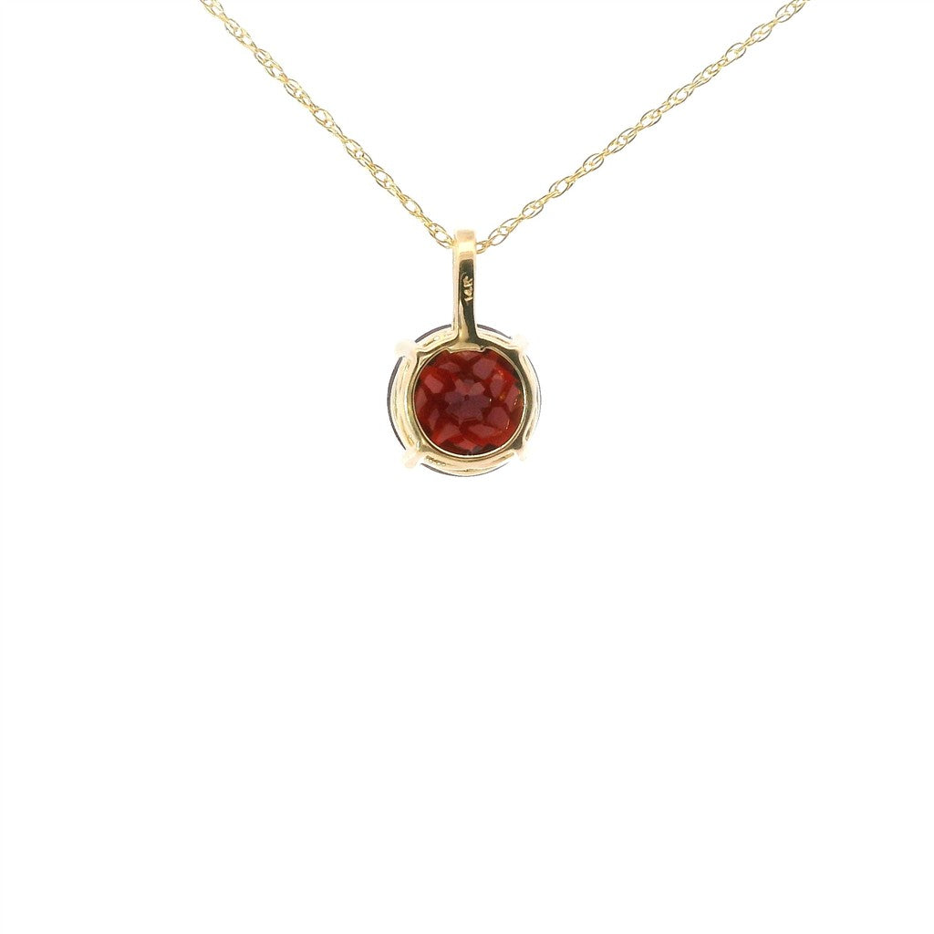 14K Yellow Gold Diamond And Round Garnet Pendant Necklace