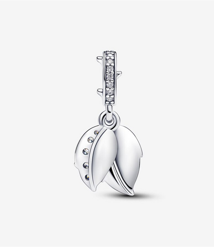 Pandora Moments White Rose in Bloom Double Dangle Charm