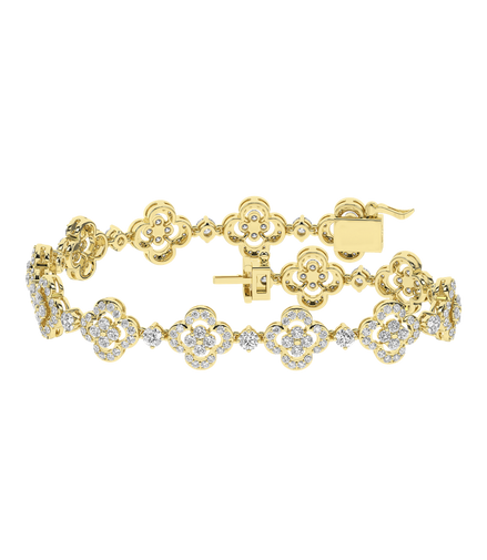 14K Yellow Gold 4 CTW Lab Grown Diamond Round Clover Leaf Bracelet
