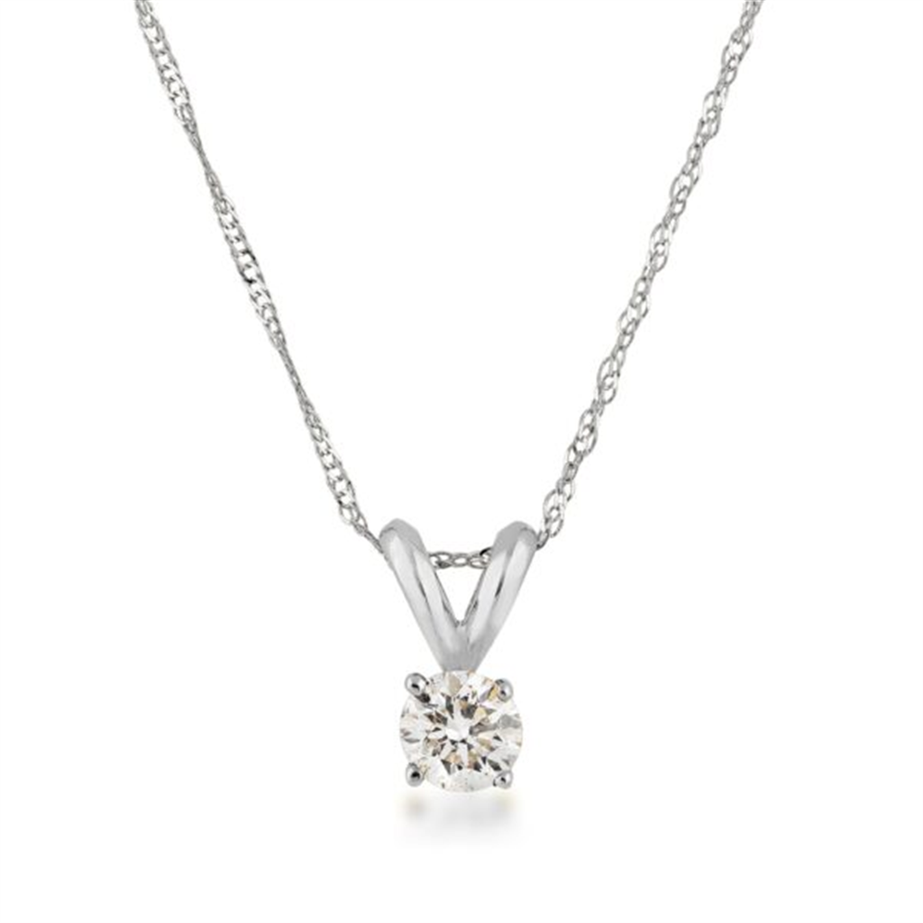 14K White Gold And 0.50 CTW Diamond Solitaire Pendant