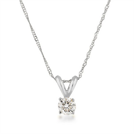 14K White Gold And 0.50 CTW Diamond Solitaire Pendant