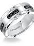 Triton White Tungsten Carbide and Black Diamond Wedding Band Size 10