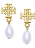 Susan Shaw Jerusalem Cross Drop Pearl Earrings