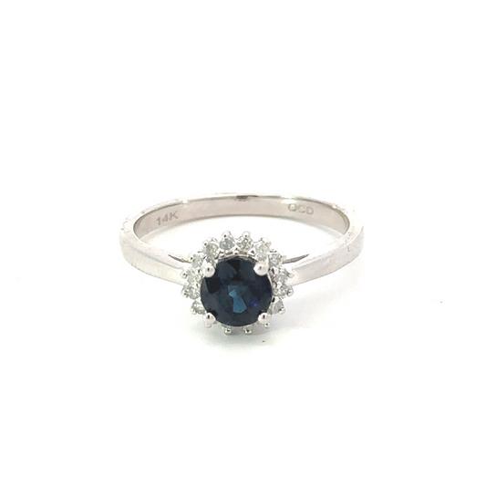 0.14 Diamond & 0.81 Ctw Sapphire Round Gemstone Ring