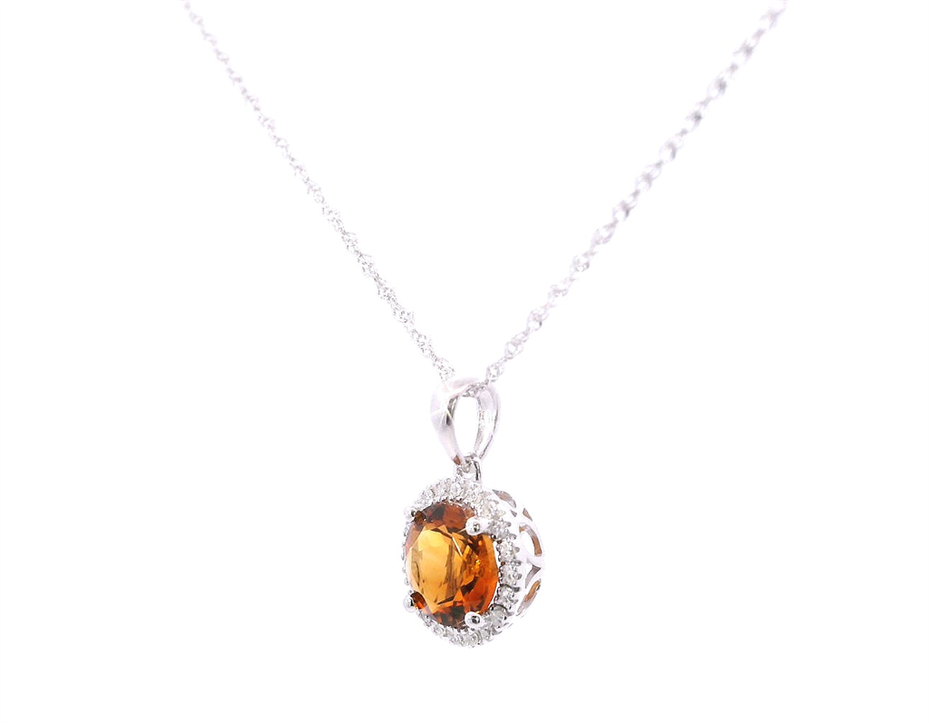 14K White Gold Diamond And Citrine Pendant Necklace