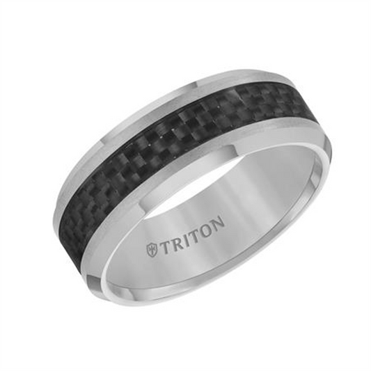 Goldman 8Mm Tungsten Carbide Bevel Edge Carbon Fiber Inlay Comfort Fit Band