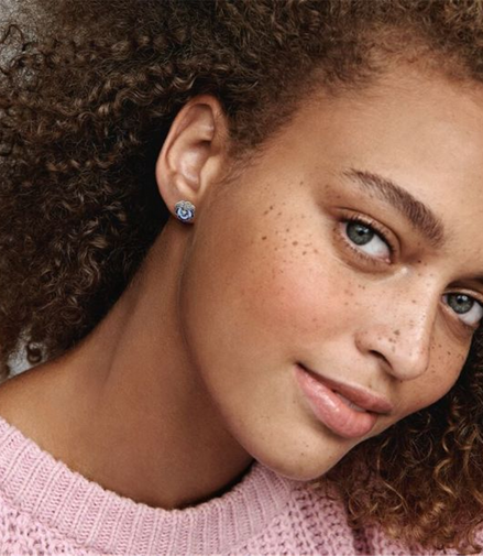 Pandora Moments Blue Pansy Flower Stud Earrings