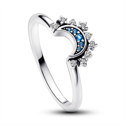 Pandora Celestial Blue Sparkling Moon Ring Size 60