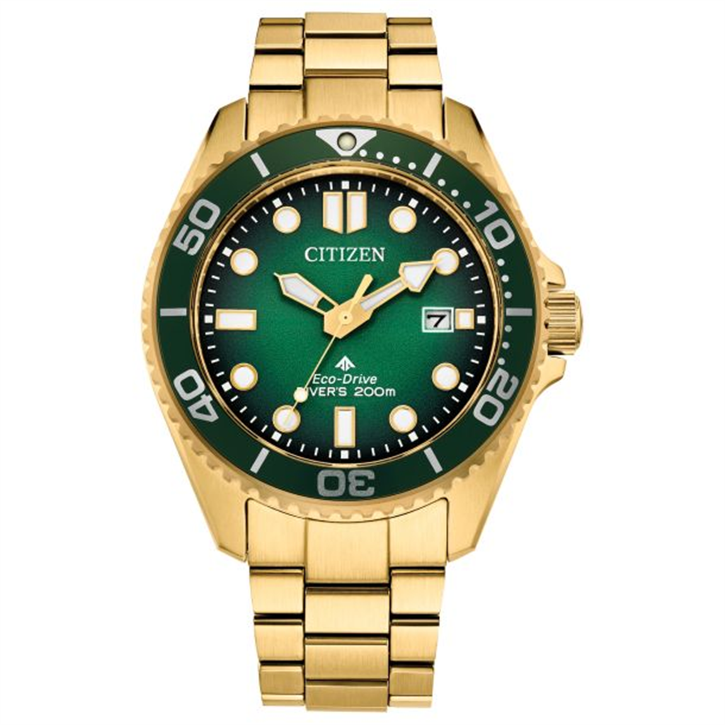 Citizen's Promaster Dive Gold Plated Stainless Steel Bracelet Watch With Green Dial