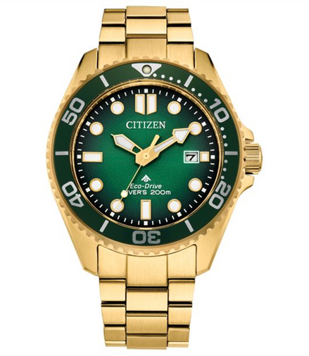 Citizen's Promaster Dive Gold Plated Stainless Steel Bracelet Watch With Green Dial