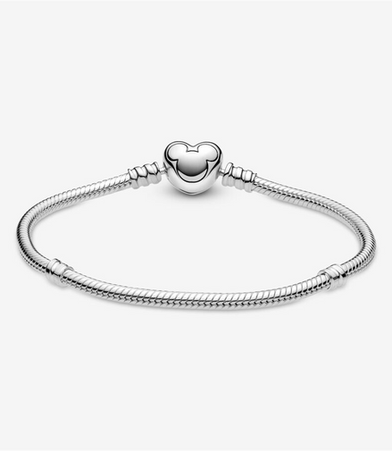 Pandora Disney Mickey Mouse Heart Clasp Snake Chain Bracelet Size 19