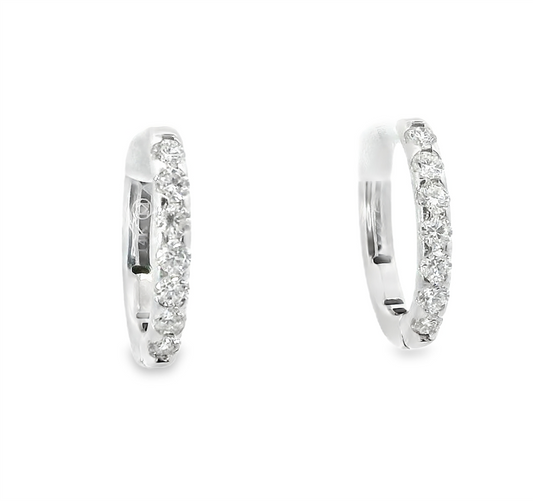 14K White Gold And 0.53 CTW Diamond Hoop Earrings